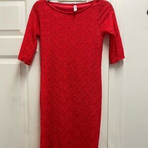 Maturity Pinkblush Vibrant Red Lace Long Sleeve Dress